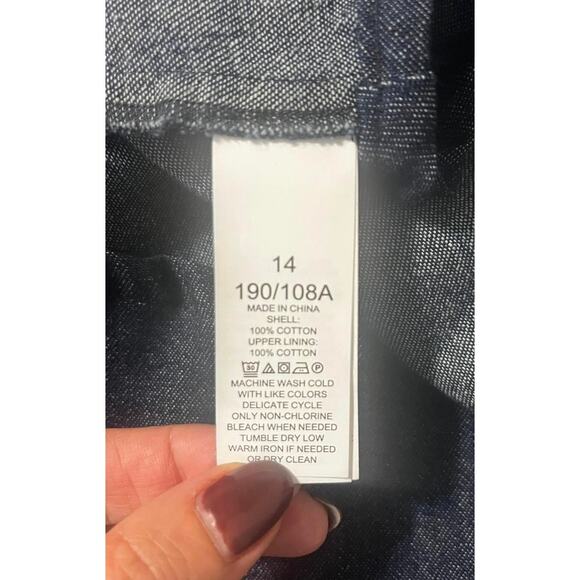 Kate Spade Dark Blue Denim Bow-waist Full Skirt Dress Womens sz. 14 - Picture 11 of 13